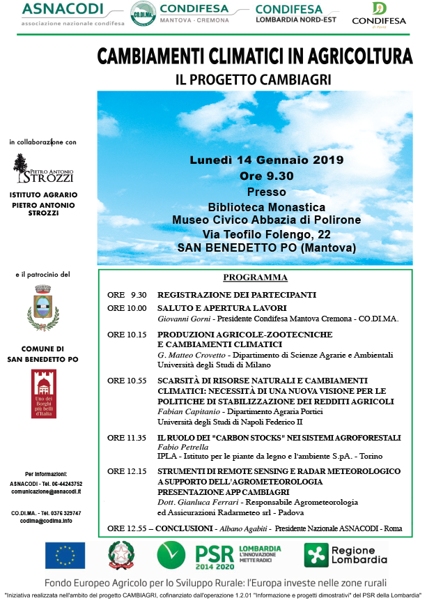 Convegno "cambiamenti climatici in agricoltura" - 14 gennaio a san benedetto po